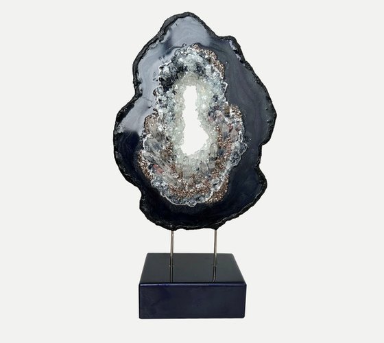 Luxury Geode Slice Black Navy , Crystal Explosion, Unique gift, Home Decor, Luxury art, Crystal art, Geode sculpture, Standing geode