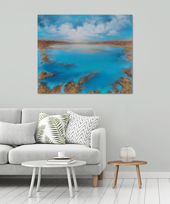 A XXL large modern semi-abstract structured mixed-media seascape painting "Awakening"