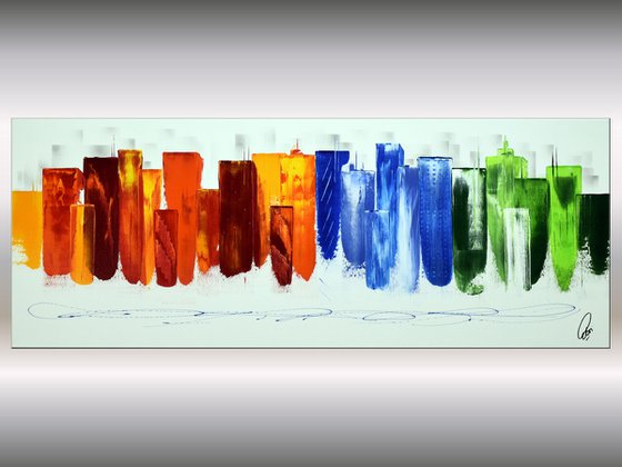 Rainbow CIty  - Abstract Art - Acrylic Painting - Canvas Art - Abstract Skyline Painting - Ready to Hang