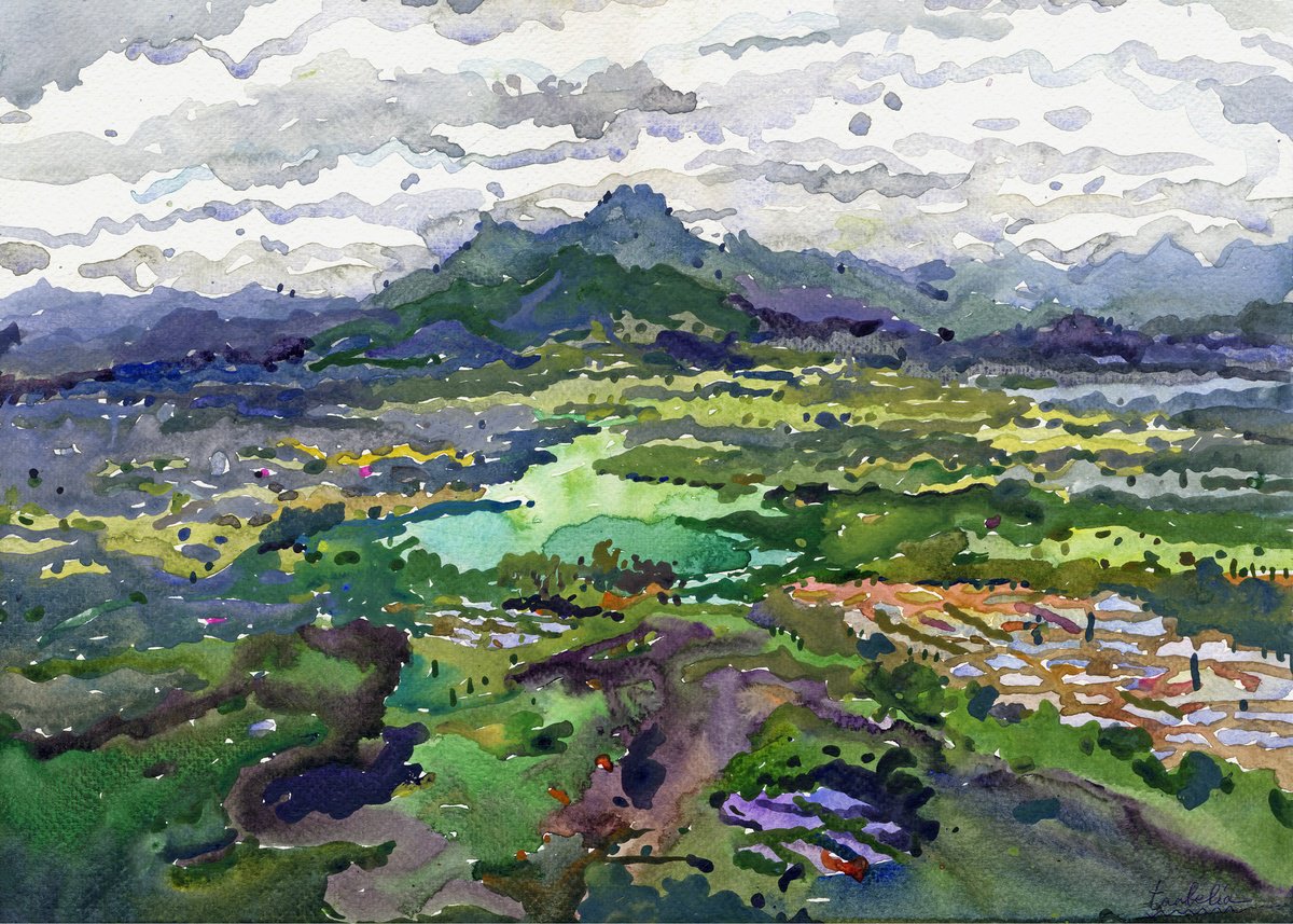 Impressionistic Landscape Watercolour By Tanbelia, 17 X 12", Sigiriya Village, Original Artwork