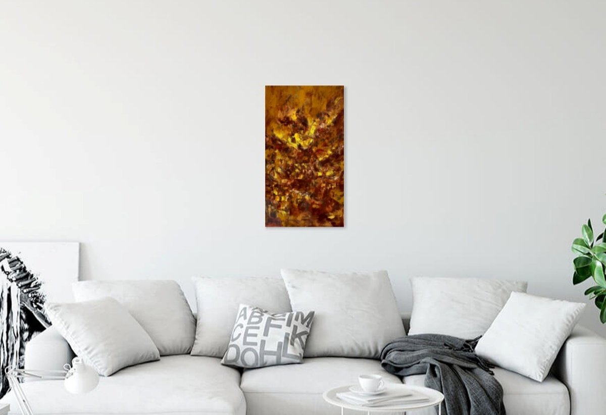 Organic Landscape Oil Painting By Deepa Kern, 14 X 26, Village In The Hills, Original Artwork