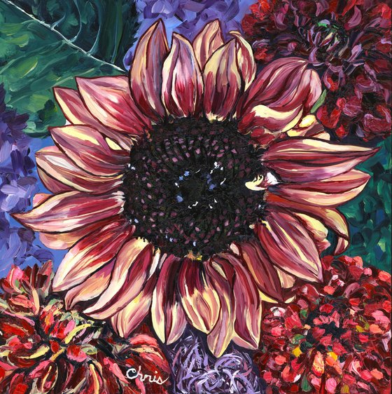 Rosy Sunflower with Dahlias