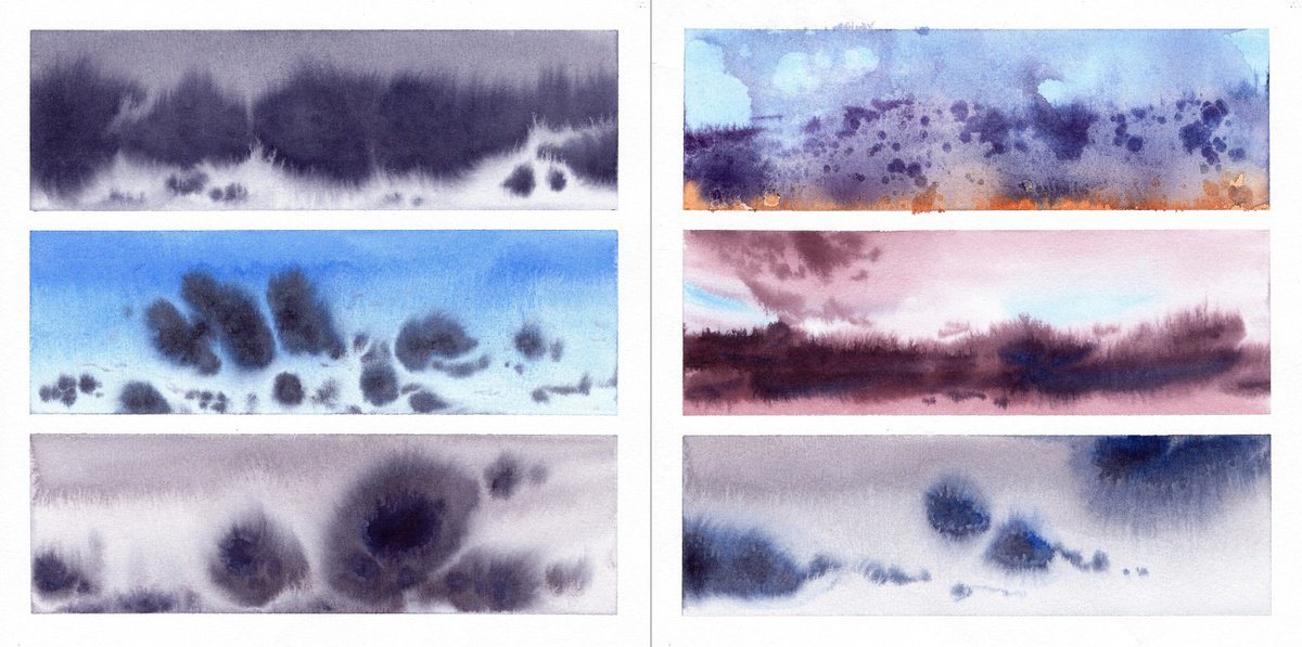 Abstract Landscape Watercolour By Alona Hryn, 16 X 8, Glow In Retreat, Original Artwork