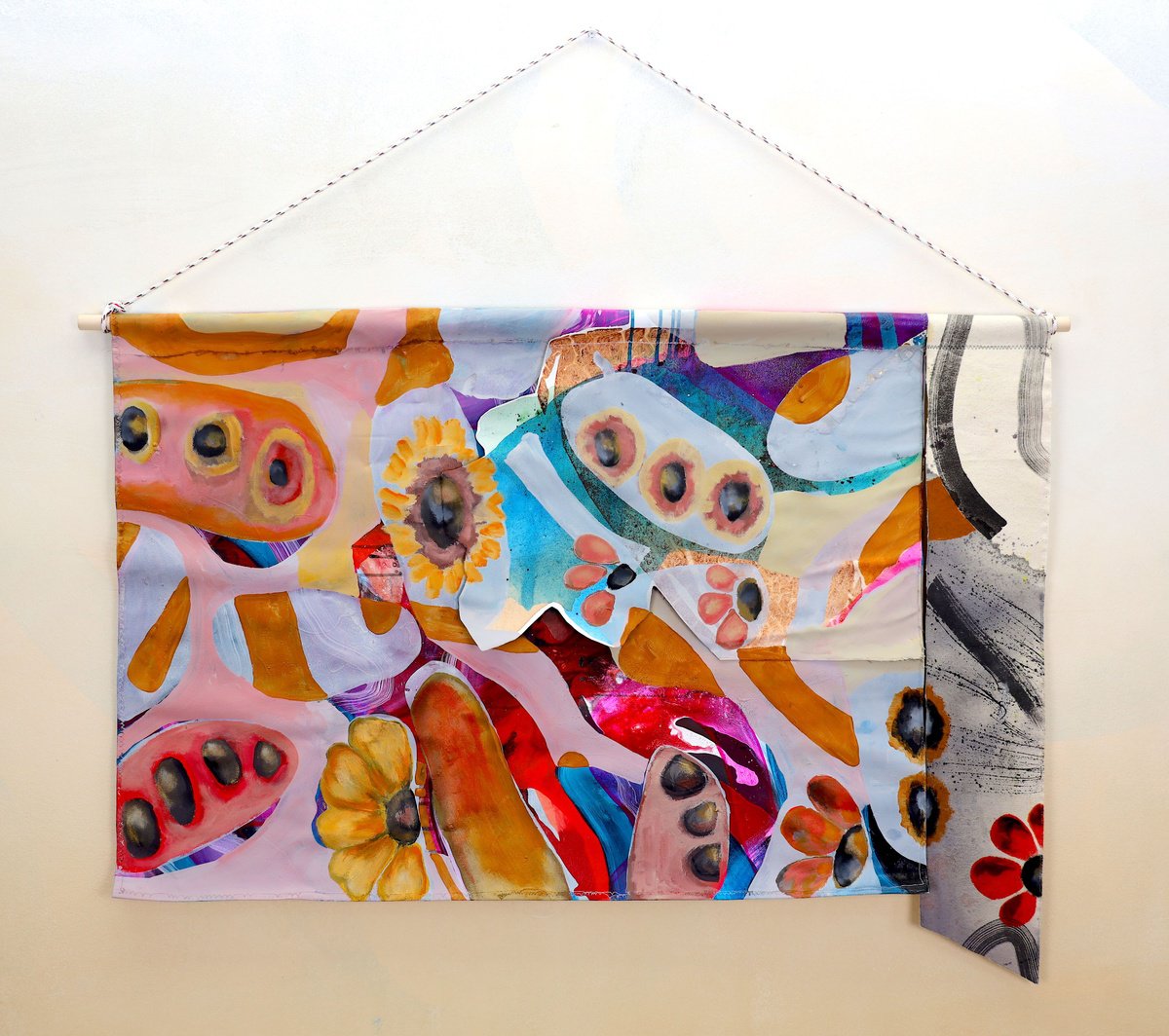 Surrealistic Still Life Collage By Poovi Art, 45 X 29", Floral Tapestry, Original Artwork