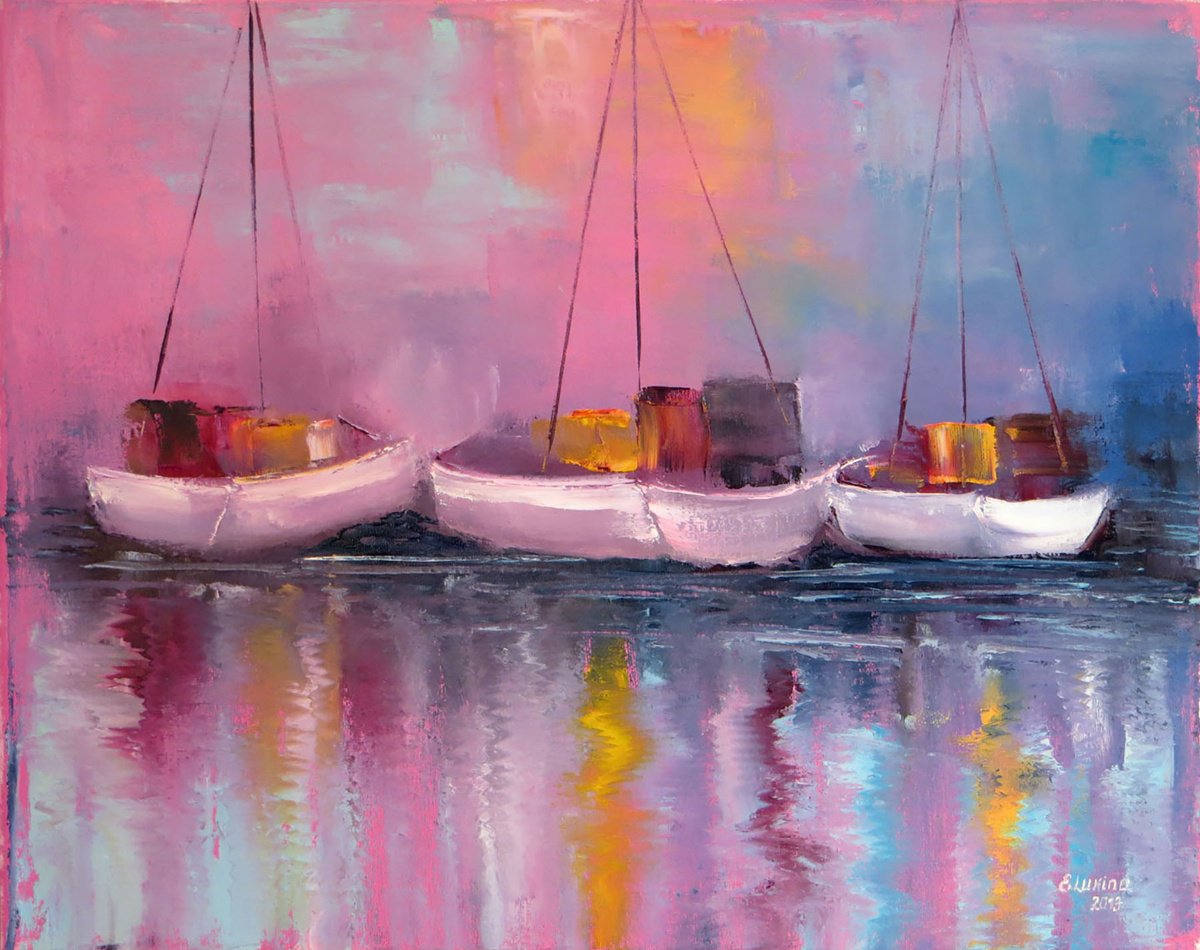 Neon Harbor: The Pink Symphony By Lumina Studio, 20 X 16, Artwork For Sale On Artfinder