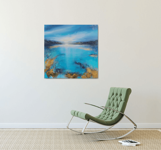 A beautiful large modern structured semi-abstract seascape painting "After the rain"
