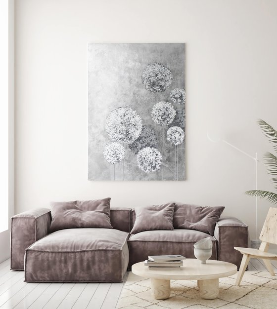 "Gray Flower Balls" Hydrangea silver gray art
