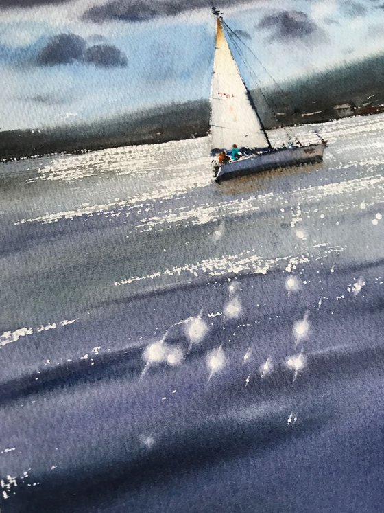 Sailboat and clouds #2 - 38x56 cm