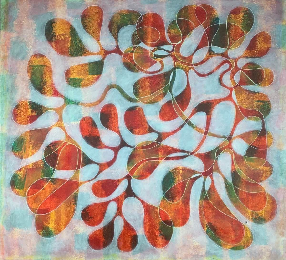 Abstract Acrylic Painting By Maarit Korhonen, 47 X 43", Tonic, Original Artwork