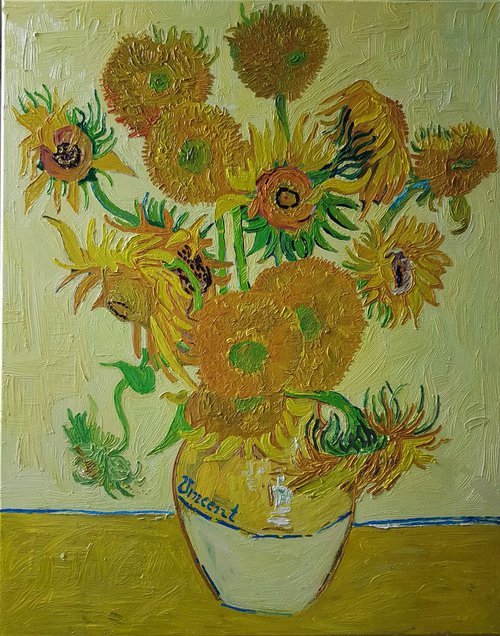 Vase with Fifteen Sunflowers - Van Gogh Hommage by Robin Funk