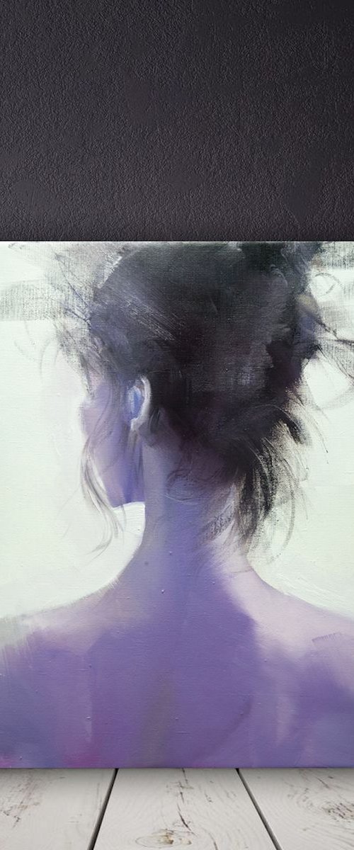 Figurative Painting Violet Female Art - Girl from the East, 40x50 cm by Yuri Pysar