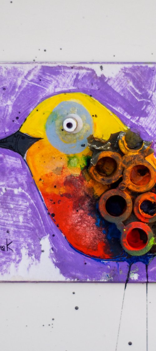 Bird series - 7 (30x30cm, mixed media collage, framed, ready to hang) by Ani Hovak