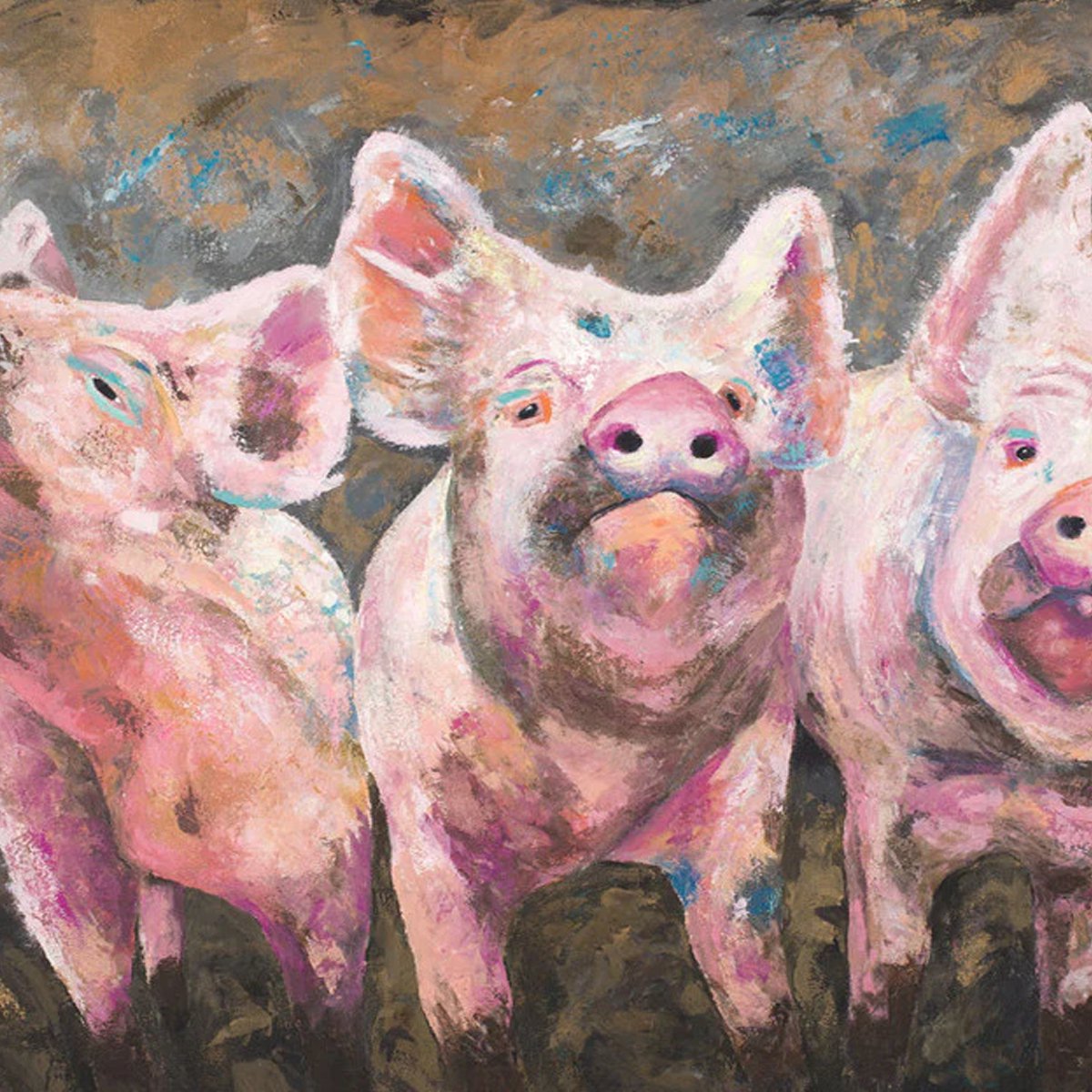 Expressive Animal Print By Charlotte Gerrard, 34 X 24, Three Little Pigs, Original Artwork