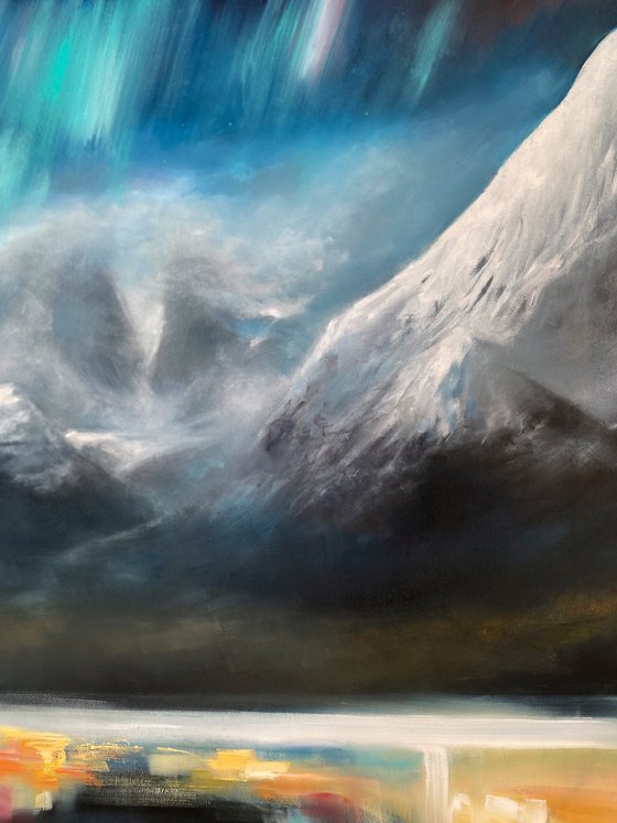 "Northern Lights.Aurora"100x100cm large original painting