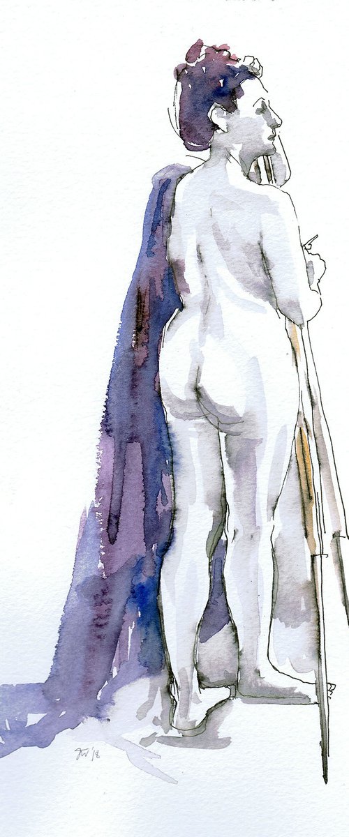 Nude standing with easel by Julia Wakefield