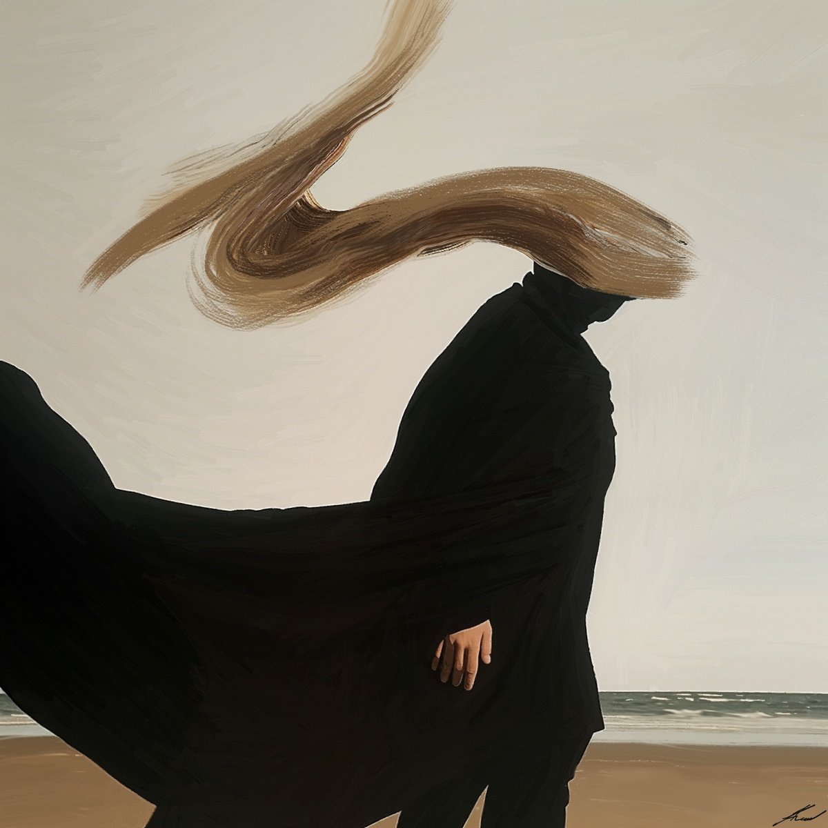 Expressive Portrait Acrylic Painting By Anzhelika Klimina, 24 X 24, Lonely Figure N1, Original Artwork