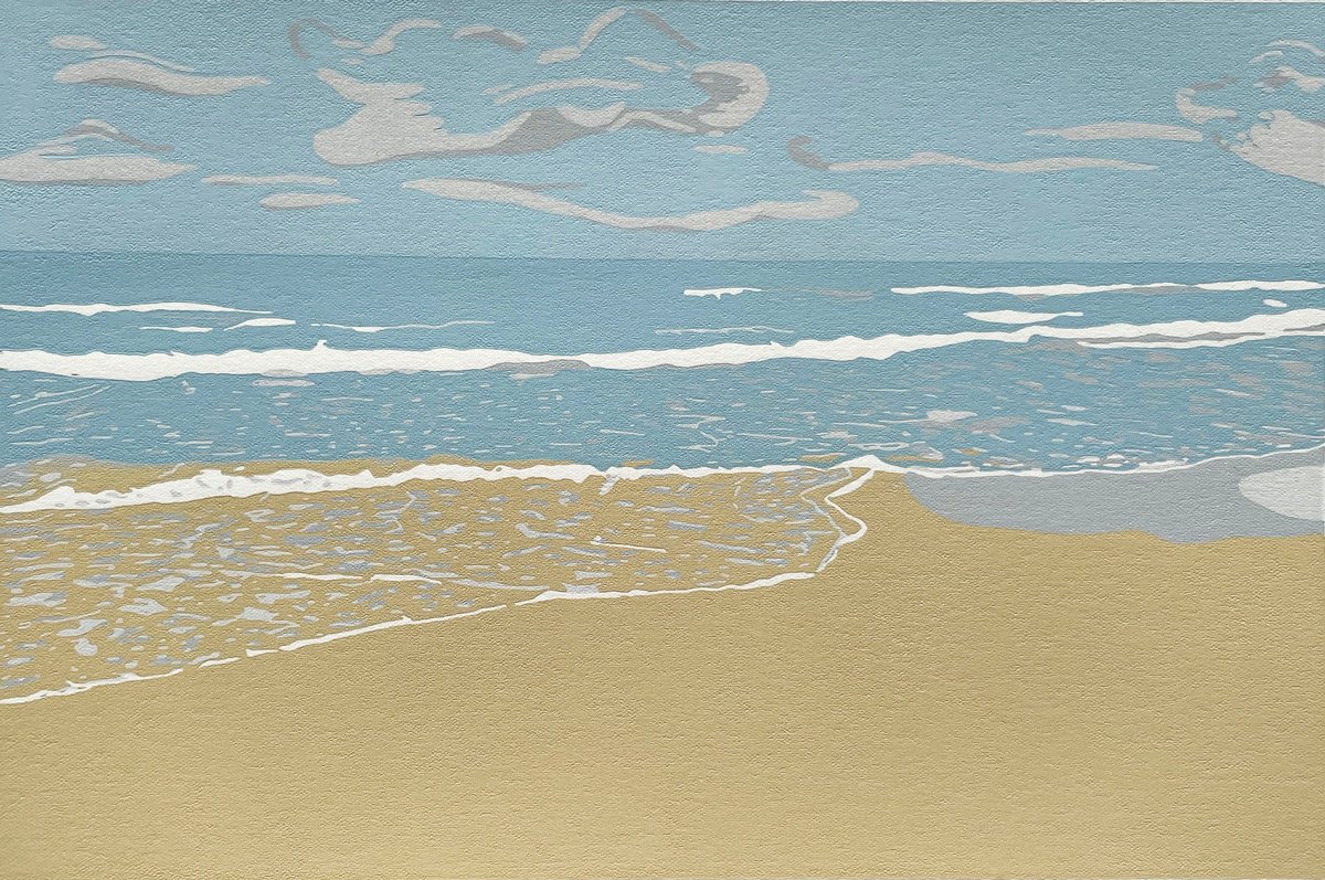 Impressionistic Linocut , Beach By Kirstie Dedman, 14 X 10, Artwork For Sale On Artfinder