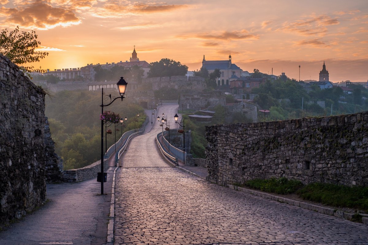 Photorealistic Cityscapes Photograph By Vlad Durniev, 24 X 16", Dawn Over Kamianets-Podilskyi, Original Artwork