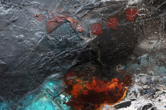 Rusted Aqua 140cm x 100cm Black Aqua Textured Abstract Art