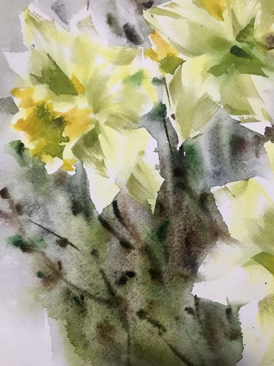 Spring yellow flowers. One of a kind, original painting, handmad work, gift.