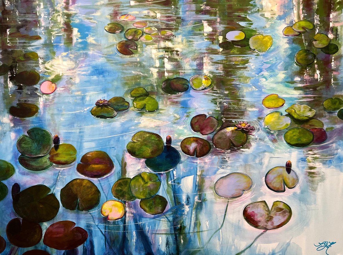 Water Lilies At Sunset 5 by Sandra Gebhardt-Hoepfner
