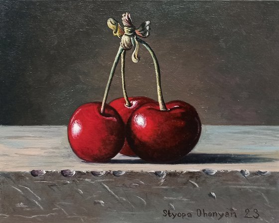 Still life - cherry (24x30cm, oil painting, ready to hang)