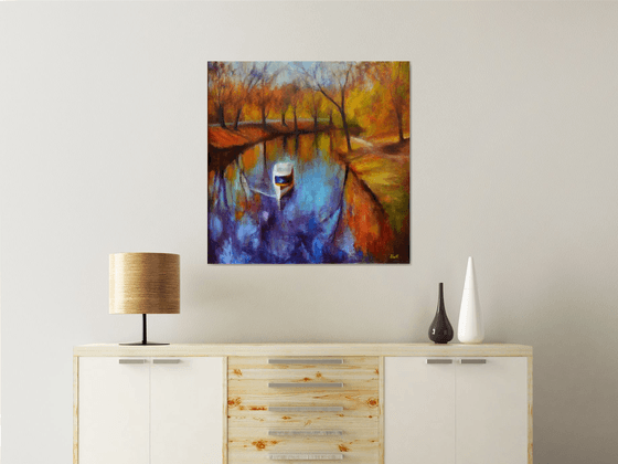 Golden season. Large abstract Landscape Oil