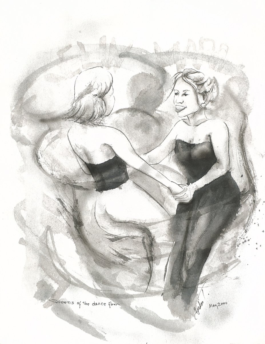 Expressive Portrait Acrylic Painting By Gordon T., 10 X 13, Queens Of The Dance Floor, Original Artwork