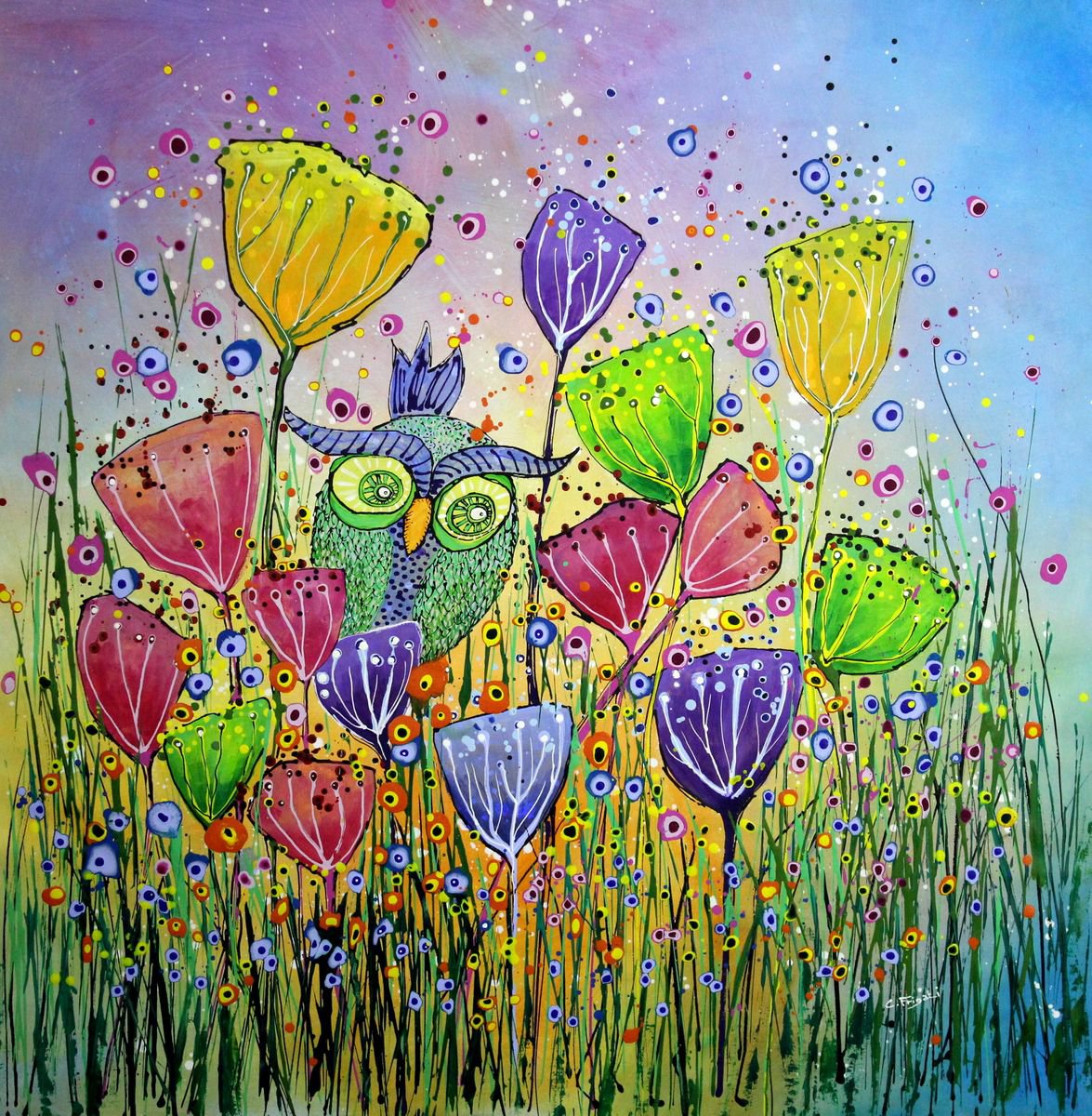 Young Folks - A Friendly Surprise #2 - Large original abstract floral painting by Cecilia Frigati