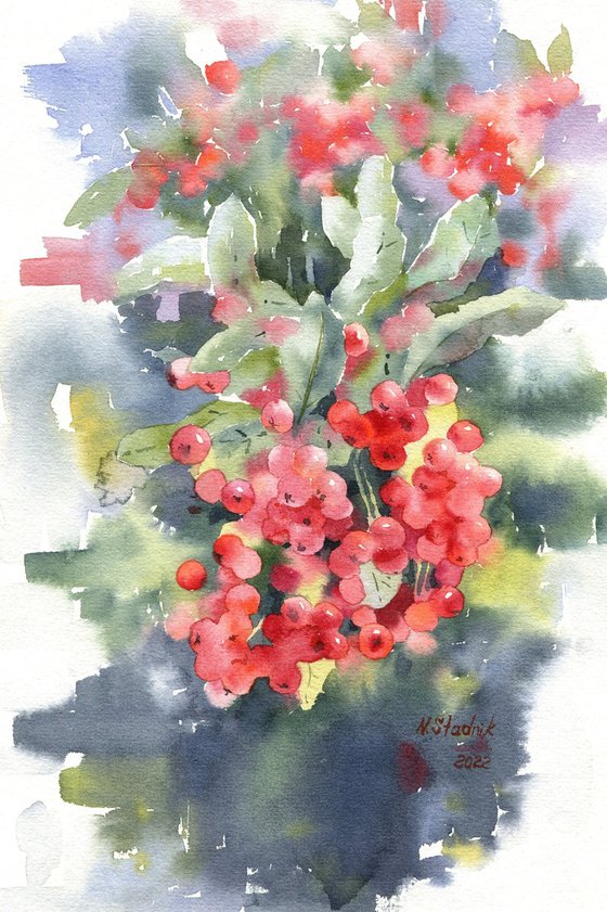 Ukrainian watercolour. Red berries