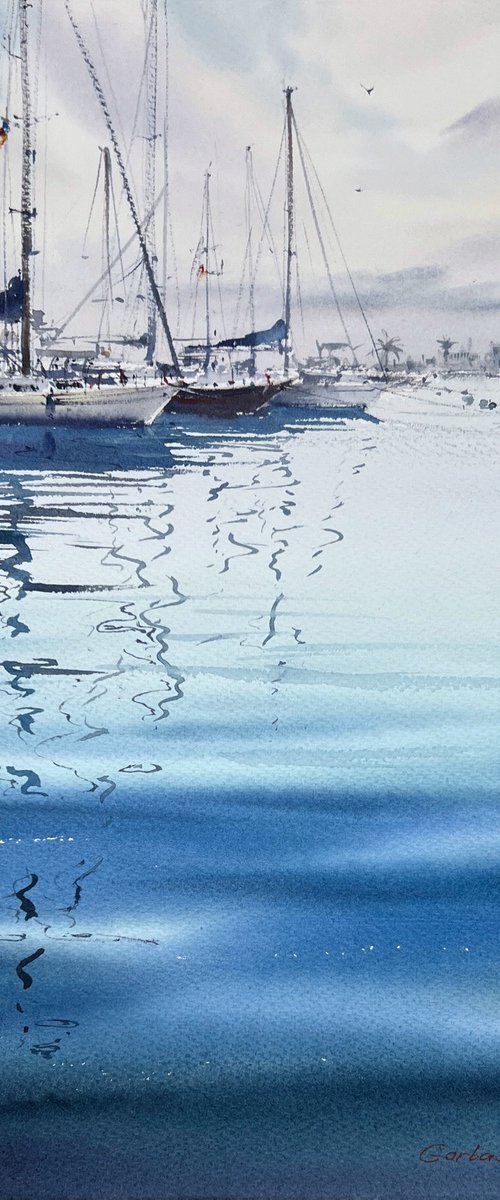 Yachts in the Morning Haze by Eugenia Gorbacheva