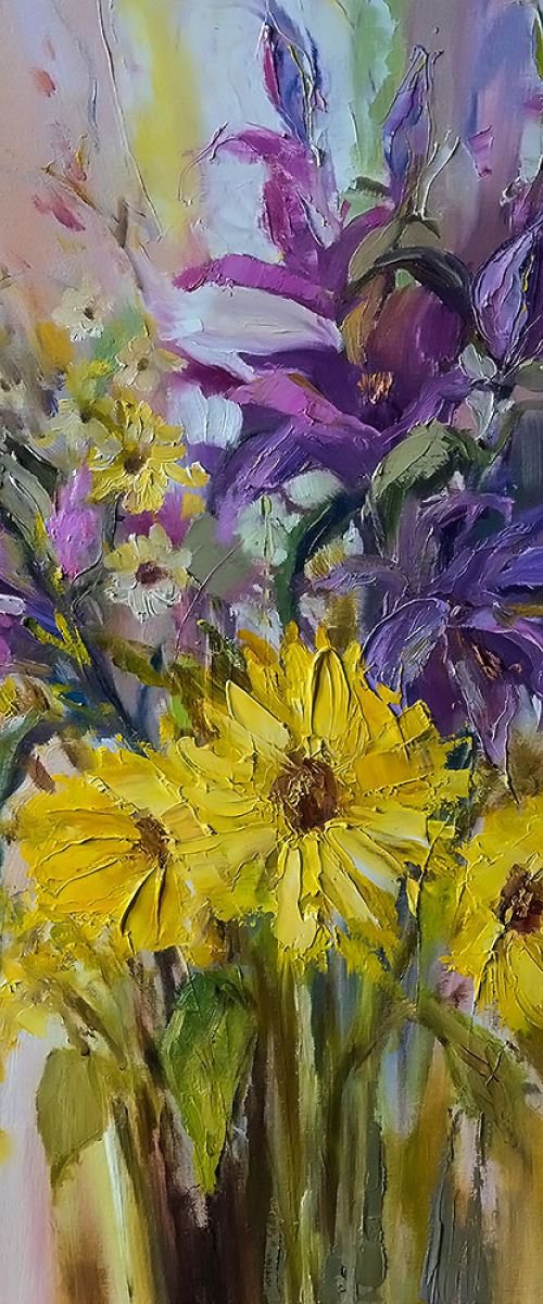 'Sunflowers and lilies bouquet' by Ewa Czarniecka