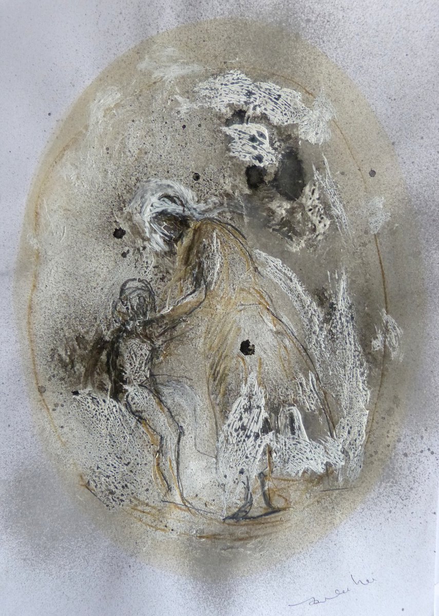 Expressive Portrait Pencil Drawing By Frederic Belaubre, 8 X 11, Mother And Child, 21X29 Cm, Original Artwork