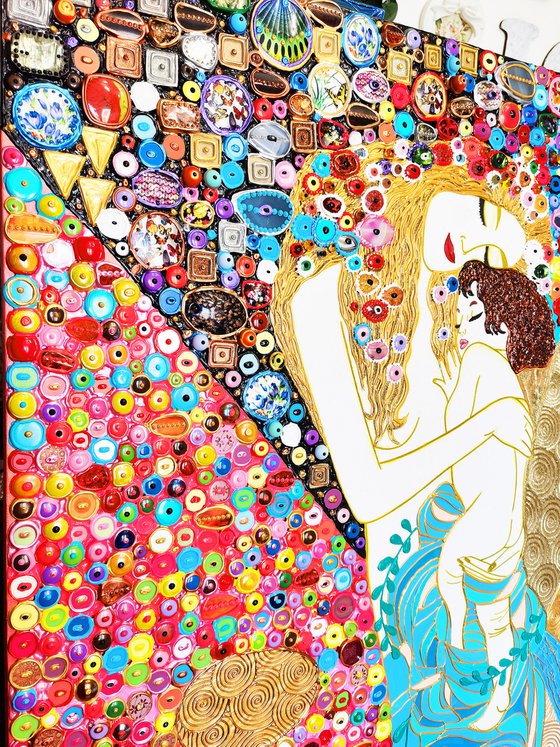 Mother and child (Klimt inspired). Natural precious stones & mosaic