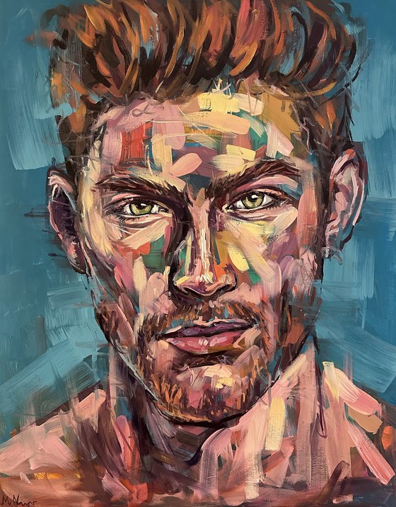 Handsome young male portrait sexy man painting