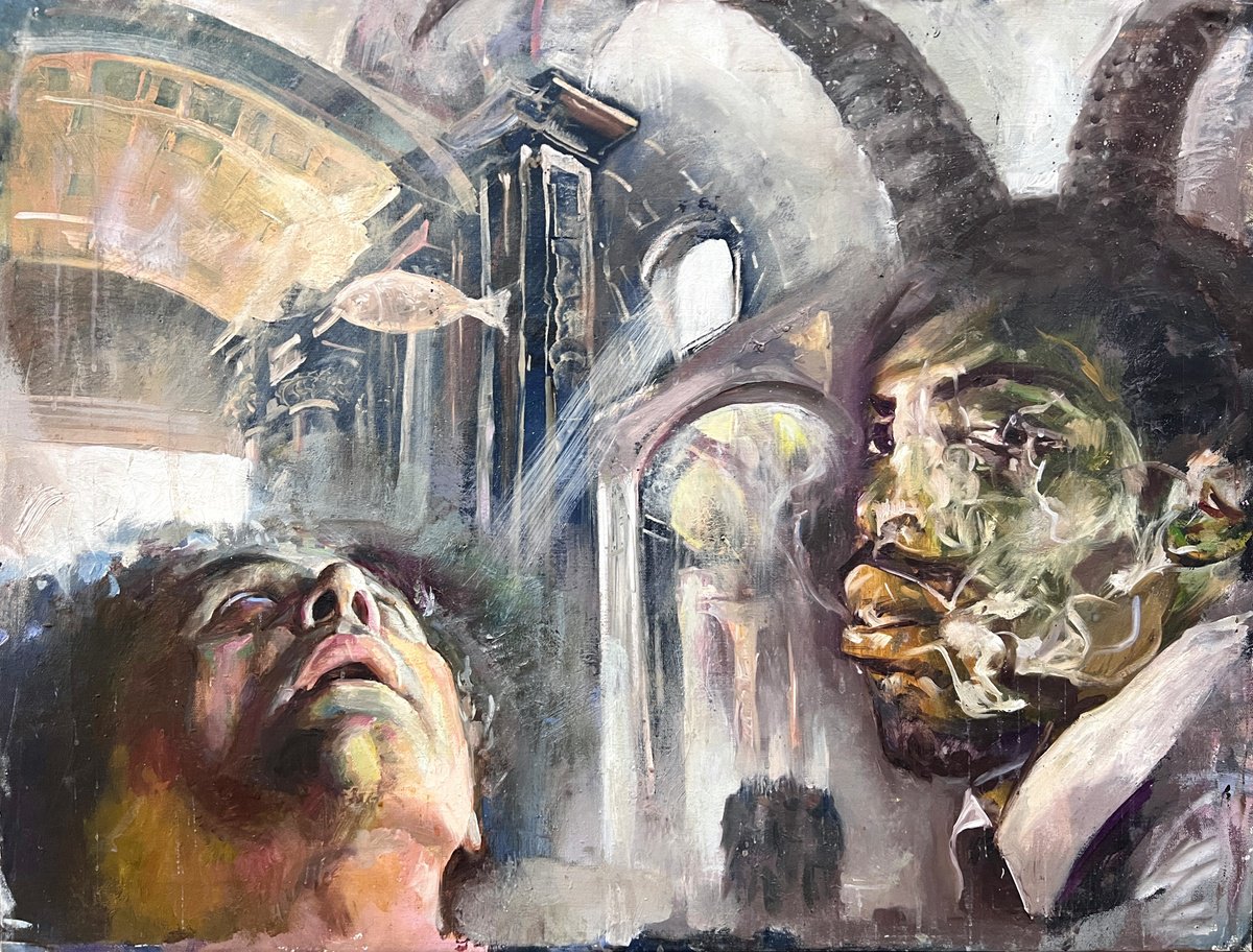 Surrealistic Portrait Oil Painting By Igor Galan, 30 X 22, The Final Temptation, Original Artwork