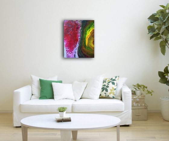 "Beautiful Mutation" - FREE USA SHIPPING - Original Abstract PMS Fluid Acrylic Painting, Framed - 16 x 20 inches