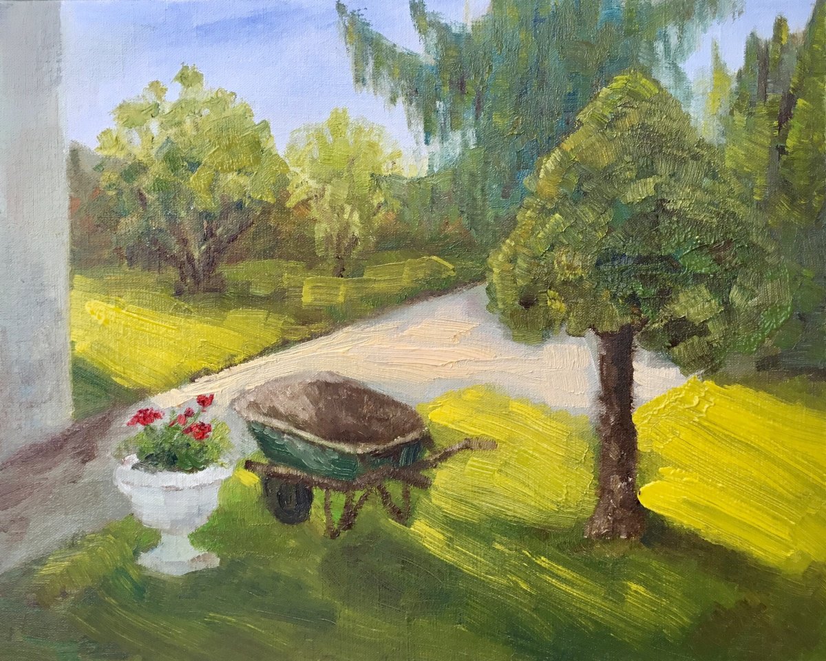 Impressionistic Landscape Oil Painting By Vera Klimova, 16 X 12", In The Garden, Original Artwork