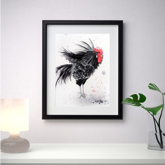 Black Ruffled Rooster