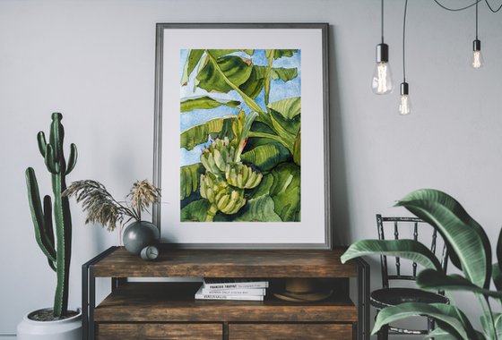 Banana plants - orignal tropical green watercolor