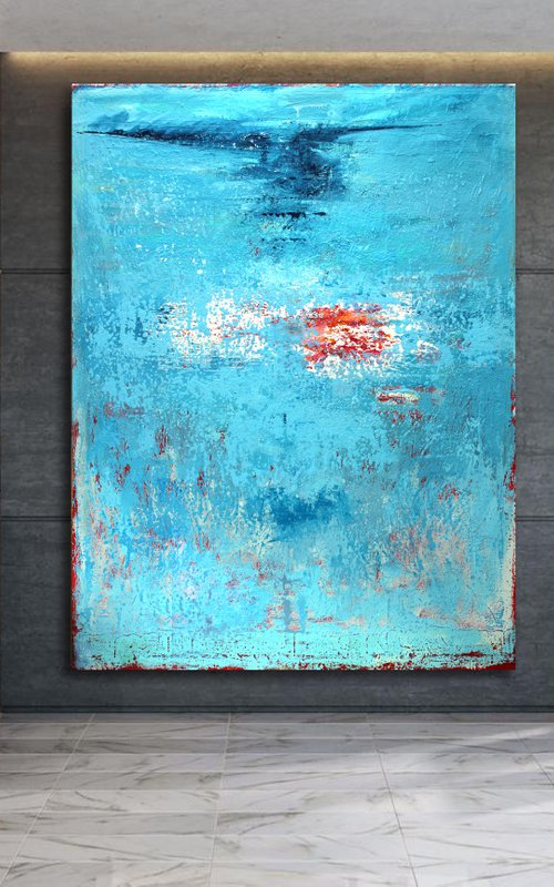 EXTRA LARGE 200X150 ABSTRACT PAINTING -BLUE POEM - by Veljko  Martinovic