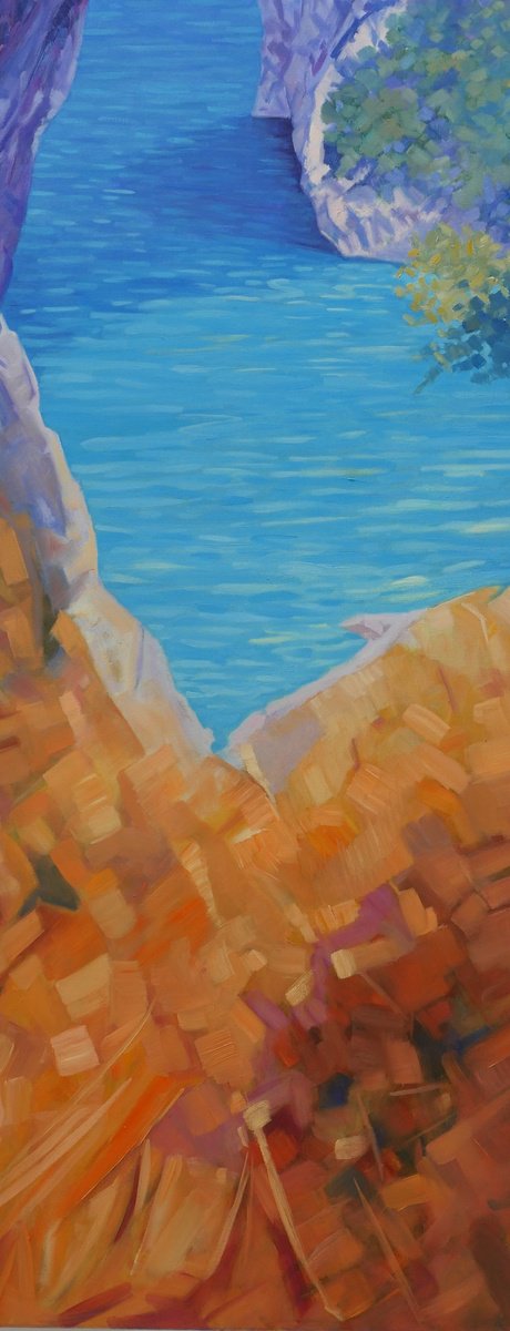 Impressionistic Landscape Oil Painting By Claudio Ciardi, 16 X 39, A Dip In The Sea Of Capri, Original Artwork