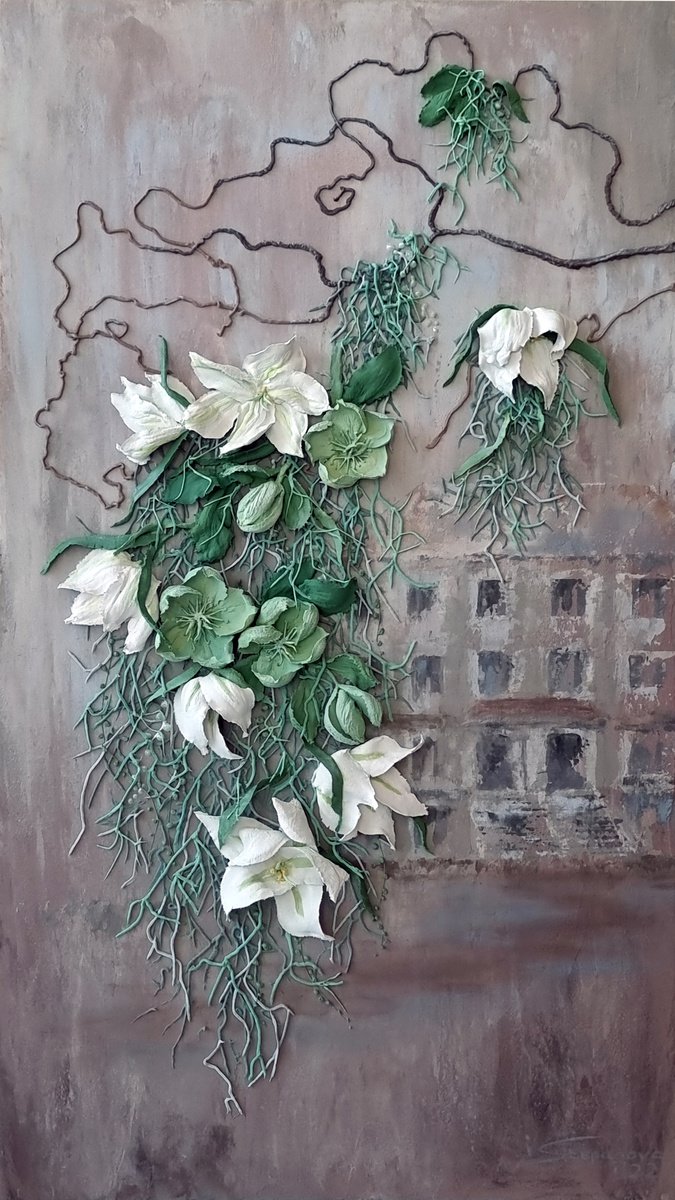 Organic Cityscapes Painting By Irina Stepanova, 13 X 24, Savannah. Relief Flowers, Original Artwork