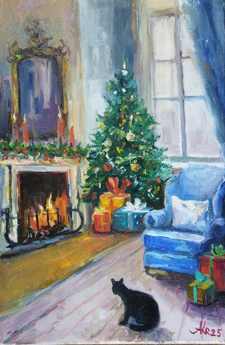 Impressionistic Abstract Oil Painting By Ann Krasikova, 8 X 12, Christmas 2, Original Artwork