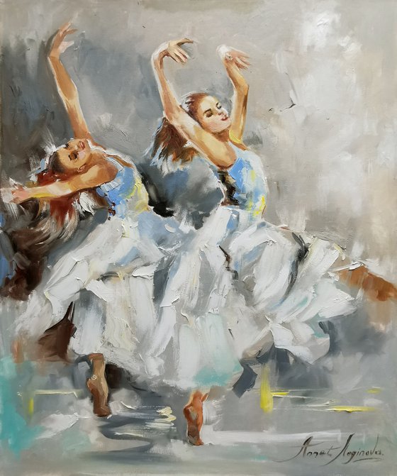 Ballerinas oil painting, Ballet dancers canvas art