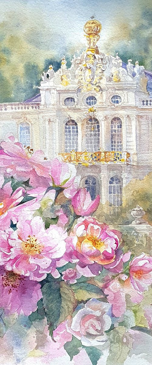Pink Roses Blooming in a Fairytale Palace by SoNata Art