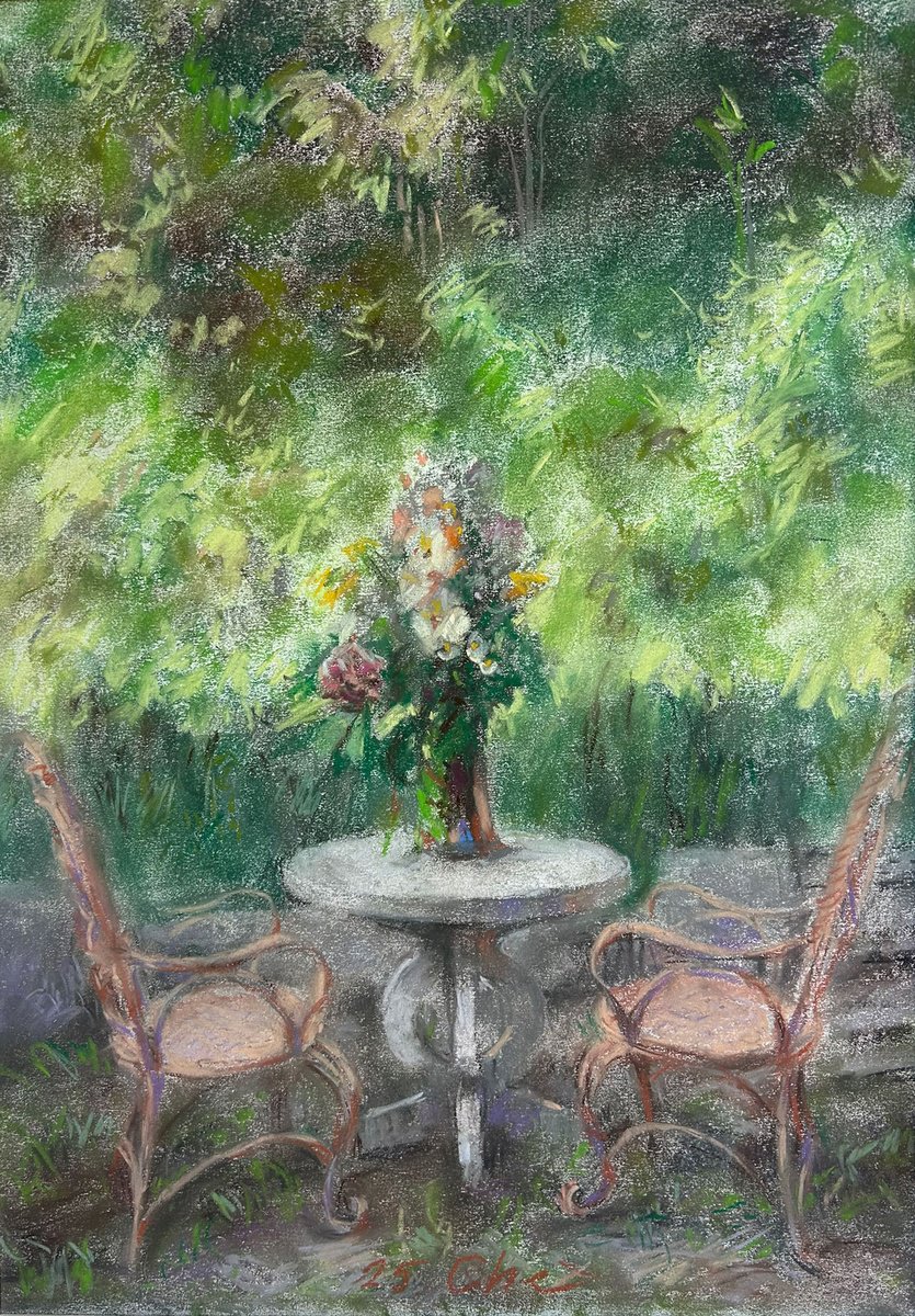 Impressionistic Botanical Pastel Drawing By Liudmyla Chemodanova, 12 X 16", Bouquet In The Garden, Original Artwork