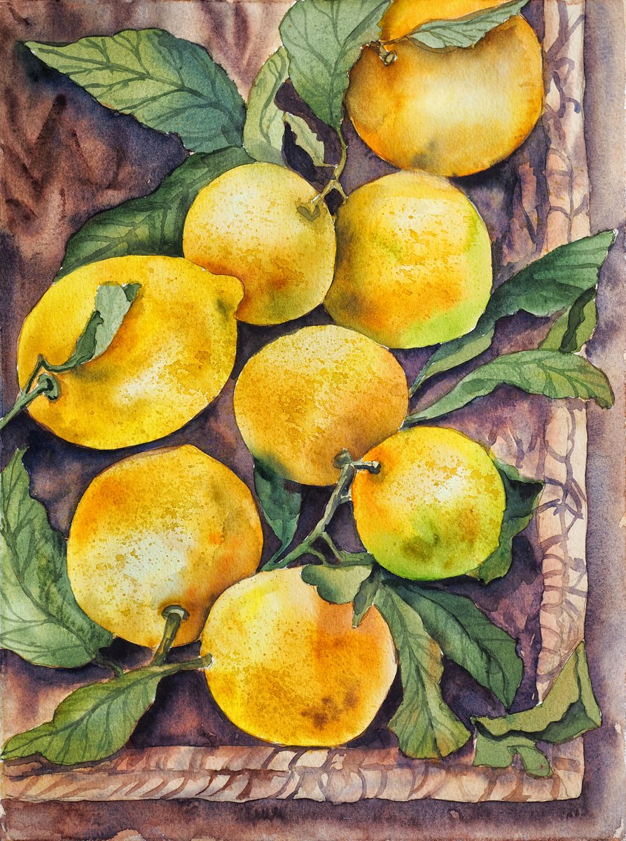 Lemons in a straw box by Delnara El