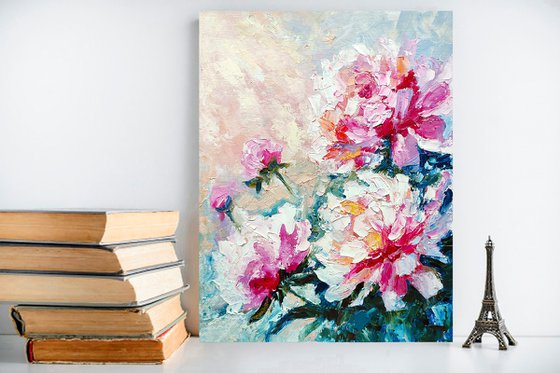 Peonies Painting Original Art Flower Bouquet Artwork Floral Art