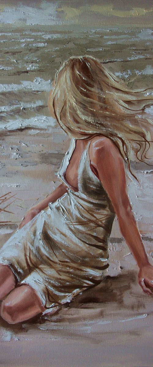 " BRIGHT SIDE  ... " SEA original painting palette knife GIFT MODERN URBAN ART OFFICE ART DECOR HOME DECOR GIFT IDEA by Monika Luniak